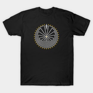 Native American Symbol - Man In The Maze - Gold Silver T-Shirt